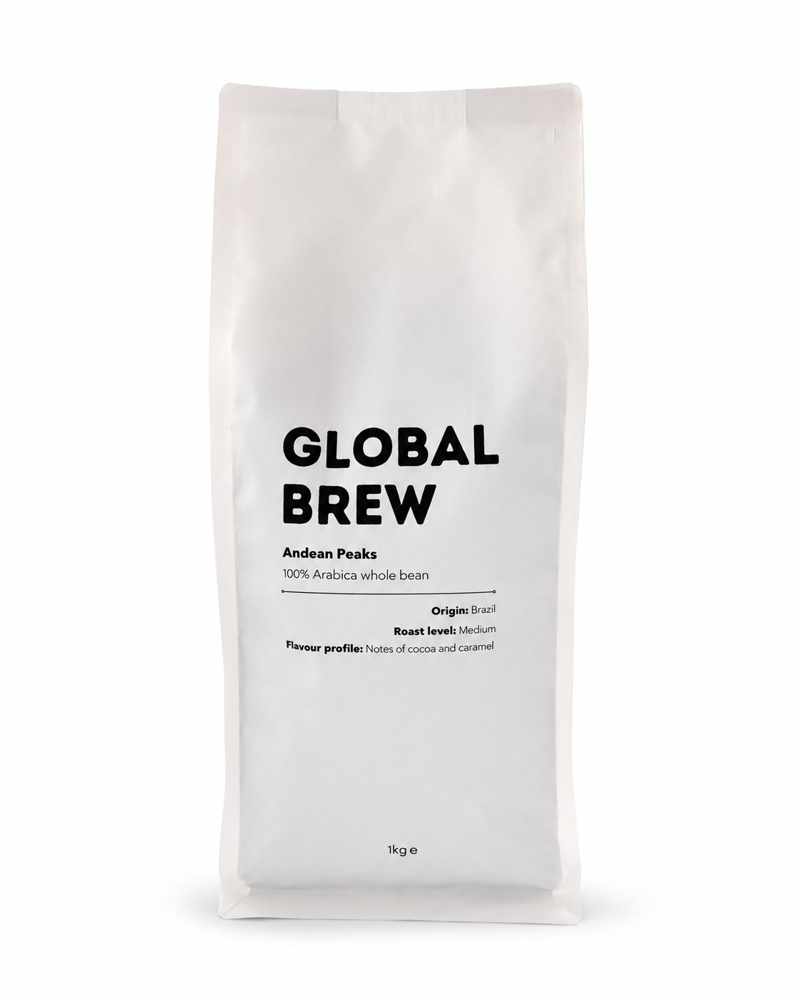 Global Brew Andean Peaks Medium Roast 1kg whole bean coffee bag